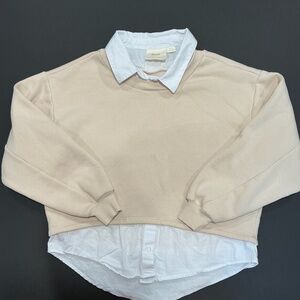 Maeve by Anthropologie Layered Look Collared Sweatshirt Beige Cream Women’s XXS